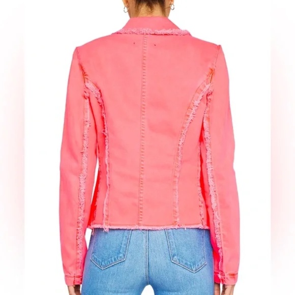 L'AGENCE Wayne Cropped Fray Jacket Size XS in Neon Coral Pink NWT - Picture 4 of 12